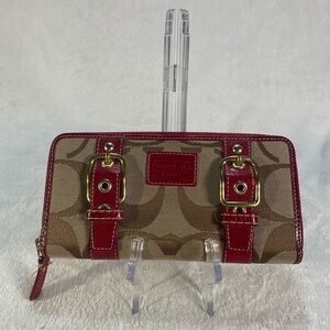 Vintage Coach Double Buckle Zoe Long Wallet Red & Brown